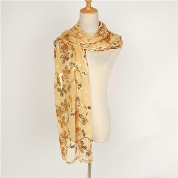 Glittering Scarf Mesh Sequin for Wedding Gold - Picture 4 of 7